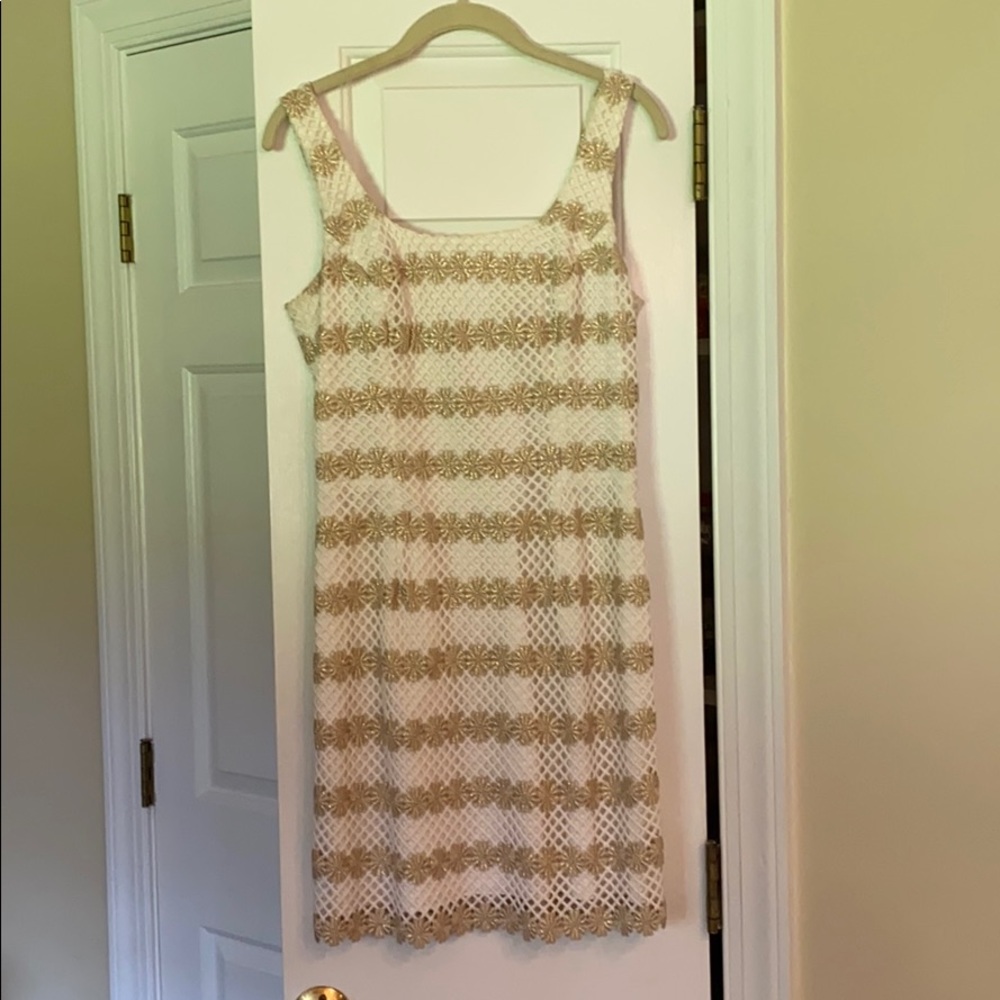 Lilly Pulitzer gold and white cocktail dress